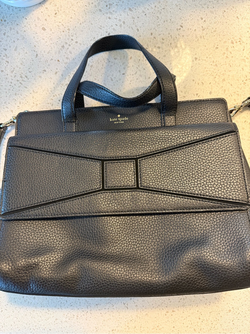 Black Pebbled Leather Top-Handle Bag with Bow Flap